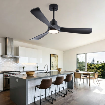52-Zoll schwarzer Deckenventilator mit Licht und Fernbedienung, reversiblem DC-Motor, 3 Farbtemperaturen, moderner Deckenventilator mit Licht für Innen- und Außenbereich, geeignet für Schlafzimmer, Wo