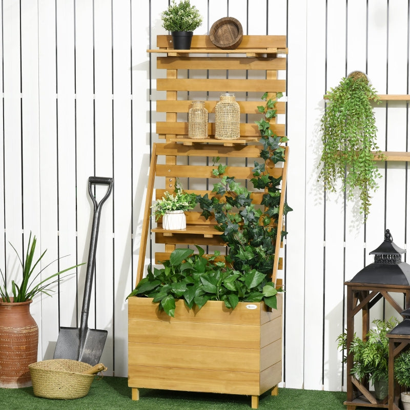 Gigab2b original image - Hochbeet mit Rankgitter und 3 Ablagen, Pflanzkasten mit Blumenkasten für Kletterpflanzen aus Holz, Braun 63x39x160cm