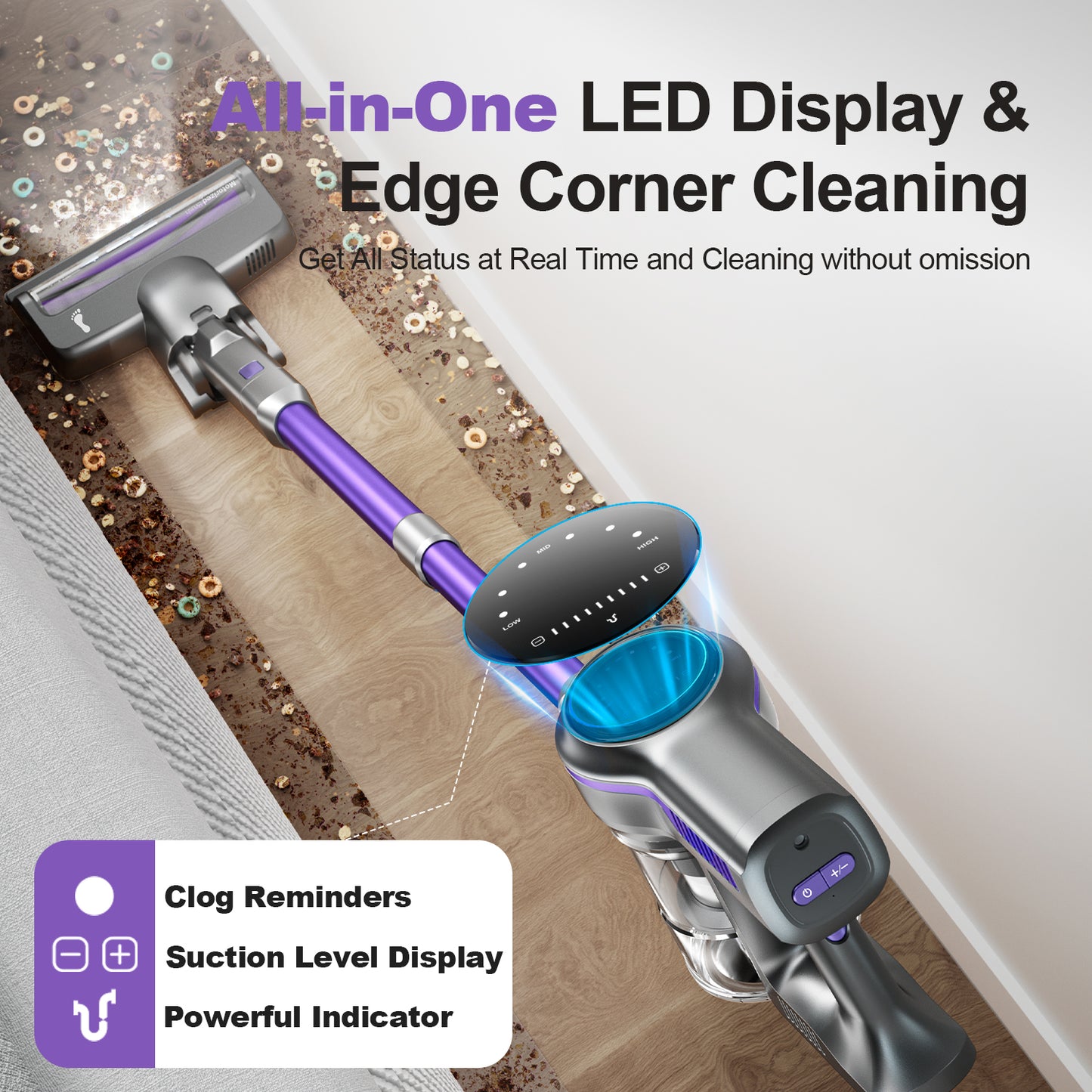 INSE S7P Purple Cordless Stick Vacuum Cleaner with LED Display