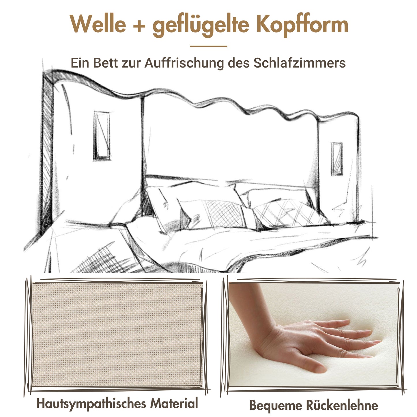 (=AB30748123B)Polsterbett Doppelbett 180×200 mit Leselampe und USB Type-C Ladefunktion, Stauraumbett Bettgestell mit Lattenrost aus Massivholz und Metall, Beige, Leinen (Ohne Matratze)