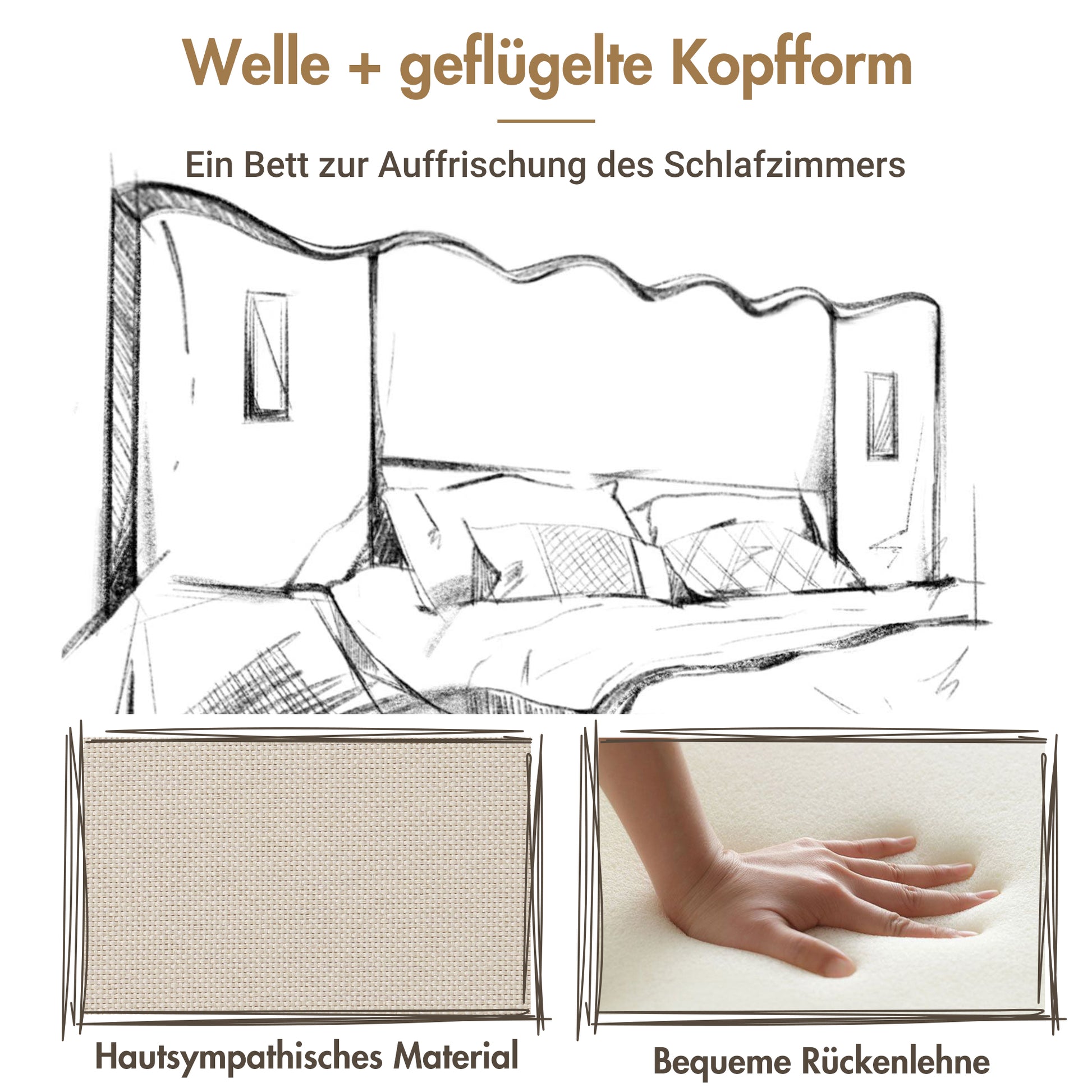 (=AB30748123B)Polsterbett Doppelbett 180×200 mit Leselampe und USB Type-C Ladefunktion, Stauraumbett Bettgestell mit Lattenrost aus Massivholz und Metall, Beige, Leinen (Ohne Matratze)