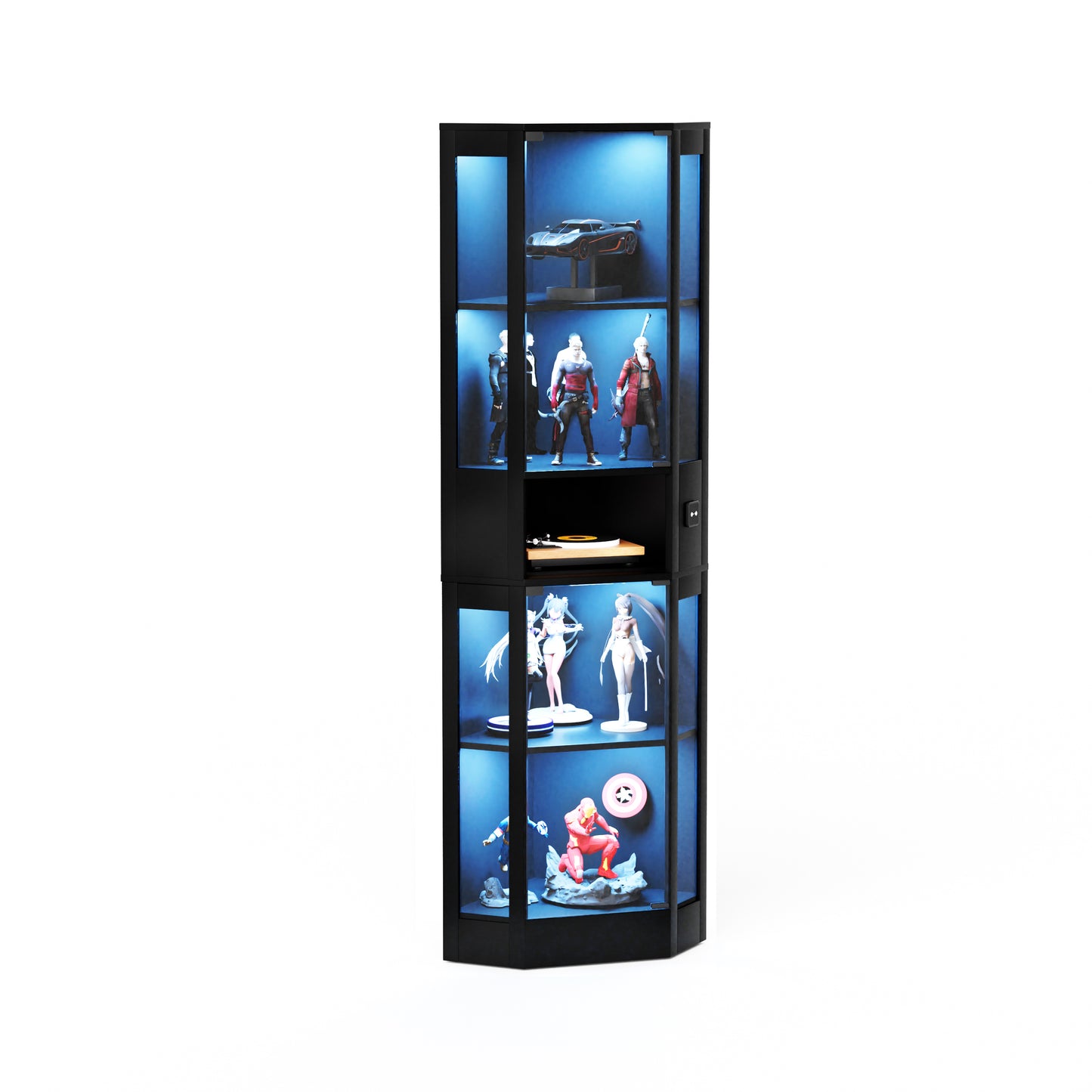 Funfstockige Glasvitrine mit Stauraum, LED-Beleuchtung, Glasturen und intelligenten Sensoren Geeignet fur