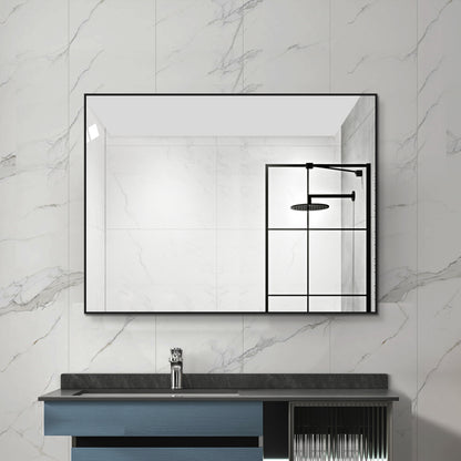 60x80cm Badezimmerspiegel mit Schwarzem Aluminiumrahmen, Kupferfreier HD-Wandspiegel, Horizontal & Vertikal montierbar, Für Bad, Flur und Ankleidezimmer