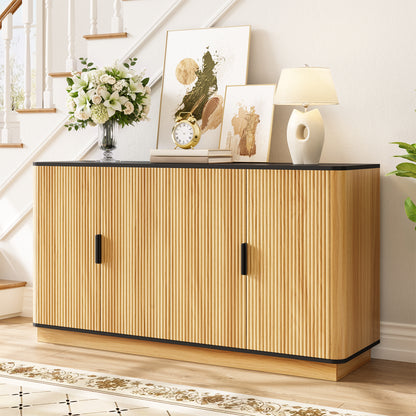 Sideboard 4-türig, vertikale Riffelung, Holzoptik, Schrank für Wohnzimmer, Flur, Esszimmer, Stauraum