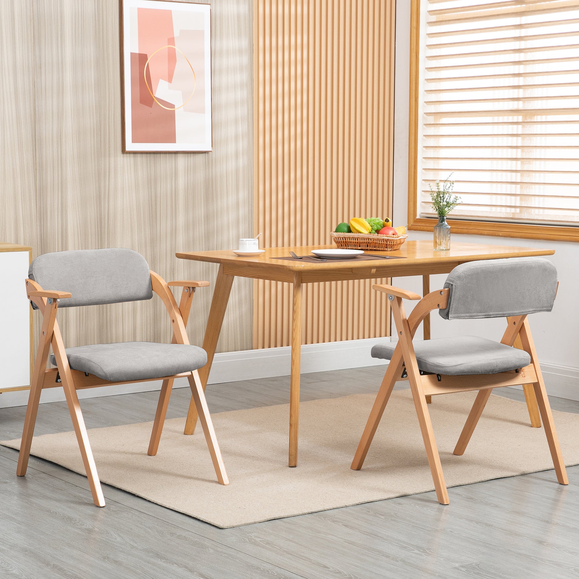 Gigab2b original image - HOMEFUN Folding Chairs with Armrest, Wooden Stackable Foldable Dining Chair with Padded Seats Set of 2 Extra for Guests Kitchen Office Wedding Party, Gray