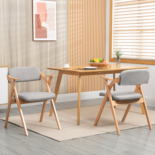 Gigab2b original image - HOMEFUN Folding Chairs with Armrest, Wooden Stackable Foldable Dining Chair with Padded Seats Set of 2 Extra for Guests Kitchen Office Wedding Party, Gray