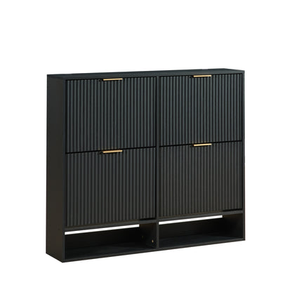 120 x 24 cm Schuhschrank mit Nutfront – Höhenverstellbar mit Kippschutz und Dekotisch für den Flur, in Schwarz