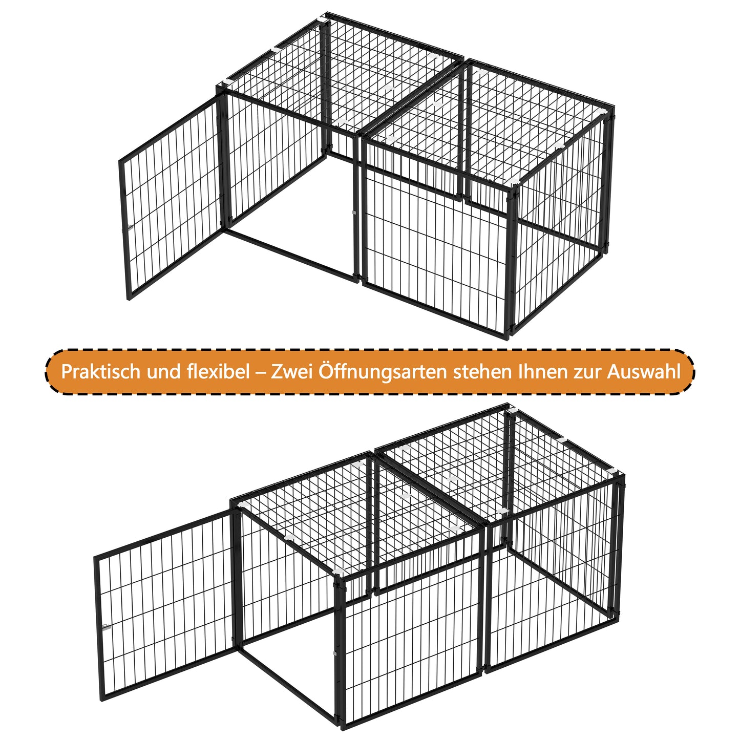 Basics Modulare Hundebox 120x60x60 cm, Flexibler Hunde-Käfig mit Sicherheitsdeckel & Verstellbarer Tür, Aus Stahl mit Rostschutz, inkl. PVC-Auflage, Schwarz