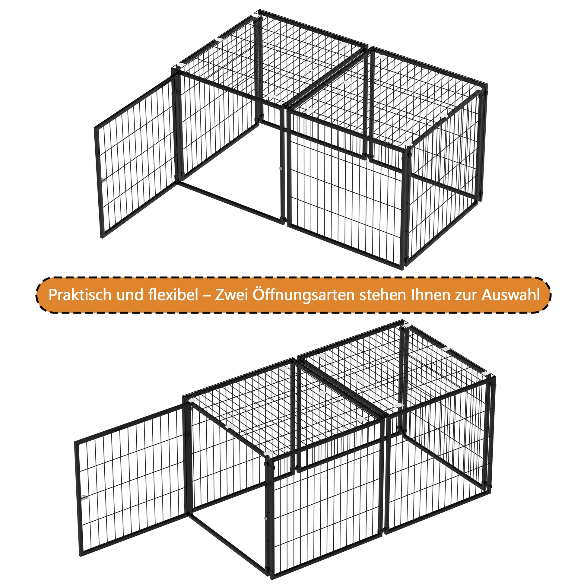Basics Modulare Hundebox 120x60x60 cm, Flexibler Hunde-Käfig mit Sicherheitsdeckel & Verstellbarer Tür, Aus Stahl mit Rostschutz, inkl. PVC-Auflage, Schwarz