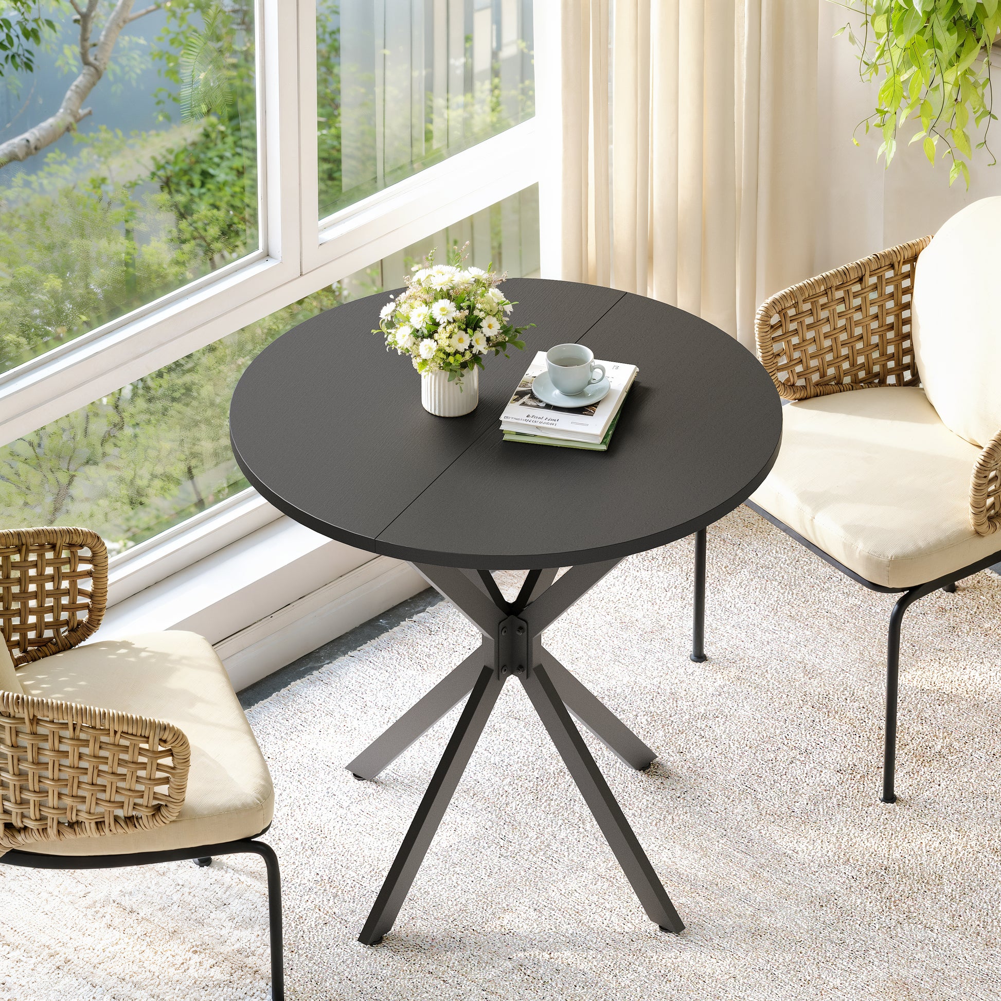 Gigab2b original image - Runder Tisch mit X-Beinen, 80 cm - Küchen- und Esstisch für Homeoffice, Balkon oder als Couchtisch - Schwarz