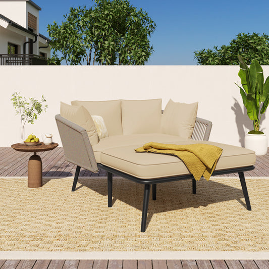 Gigab2b original image - Gartensofa mit 2 Kissen und 2 Polster,Sonnenliege im Außenbereich, Gartenlounge, Balkonmöbel-Set, Loungemöbel, Terrassenmöbel,Kissen sind abnehmbar und waschbar,Khaki