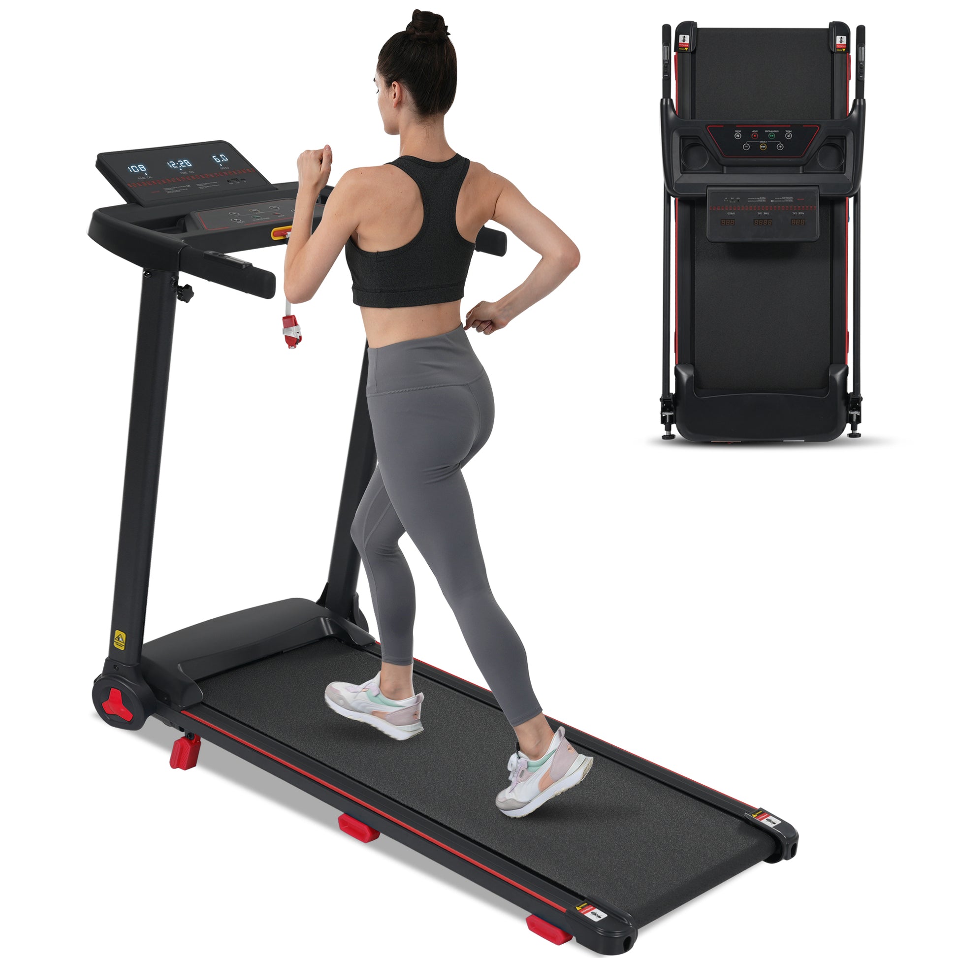 Gigab2b original image - Laufband mit Steigungsfunktion, 3,0 PS, klappbar, für Zuhause, 14 km/h, 8% Neigung,120 kg, mit Herzfrequenzsensoren, Type-C- und USB-Ladestation, Bluetooth, Dualer Steuerungsmodus,12 Program