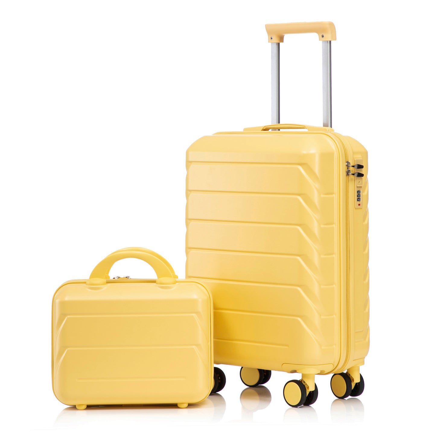 14"/19" 2-teiliges ABS-Spinner-Kofferset mit Zahlenschloss & 14" Kosmetiktasche (Gelb)