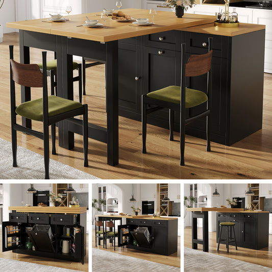 Ausziehbarer Bartisch mit Stauraum, Klappbarer Esstisch mit Schublade & Snackablage, herausziehbarer Mülleimerhalter (Eimer nicht enthalten), platzsparendes Design für kleine Wohnungen, Küche,Schwarz