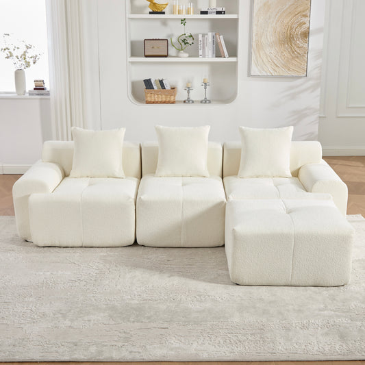 Gigab2b original image - Moderne Wolken-Sofa mit Hocker, L-förmiges knochenloses modulares Ecksofa, Beige 3-Sitzer Kompressions-Memory-Schaumsofa, keine Montage – Maße: 268×102×78 cm