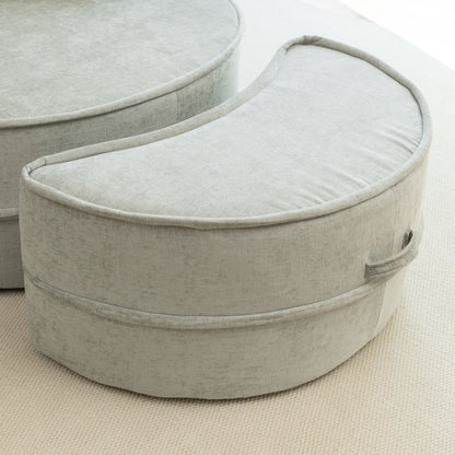 Rundes Sofa mit 5 Kissen und Hocker für Wohnzimmer und Schlafzimmer, Grün
