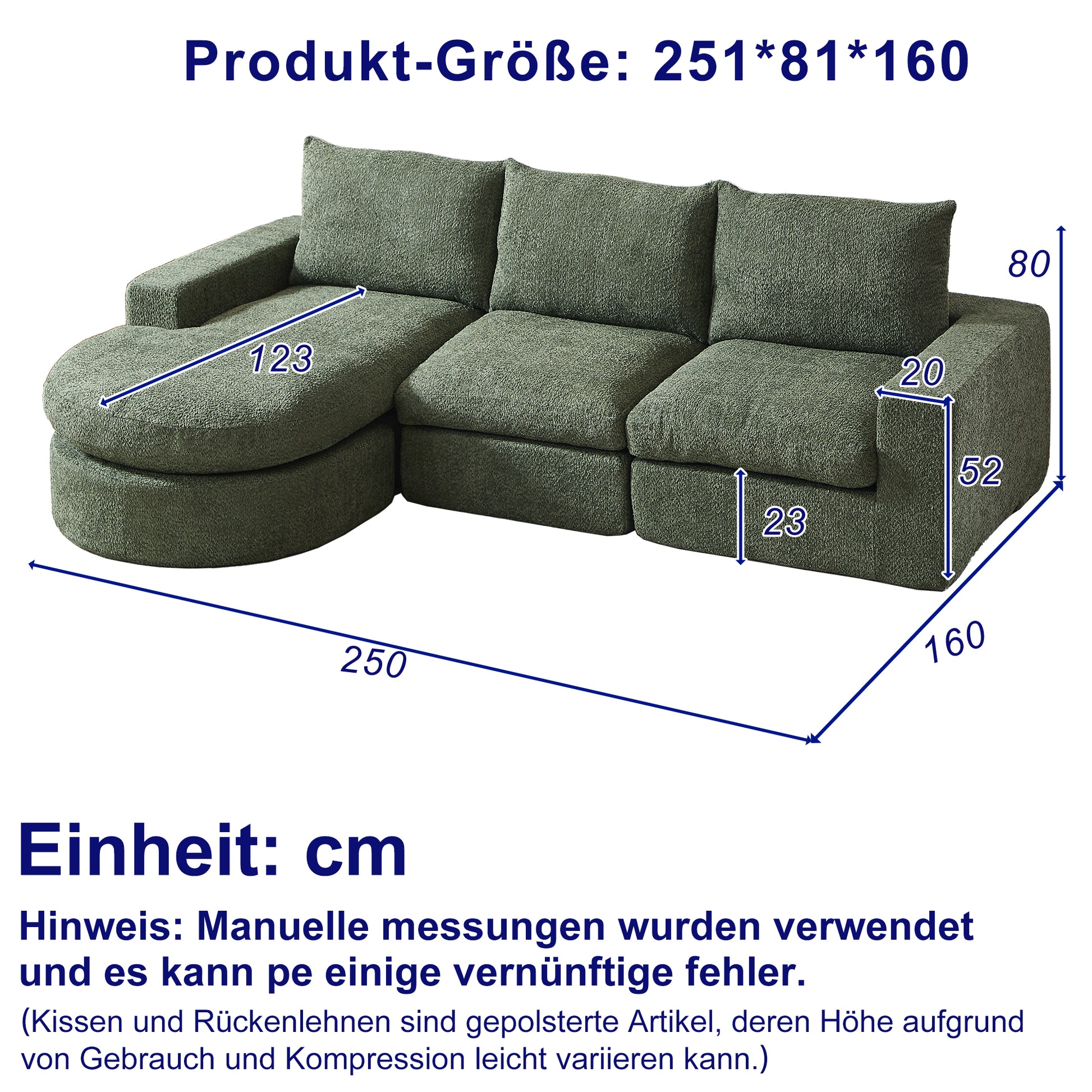 Chenille-Sofa mit gebogenen Elementen und Liegestuhl, vollständig komprimiert und ohne Gestell, modulares Kombinationssofa L-Liegestuhl, Schaumstoff-Kompressionssofa, keine Montage erforderlich