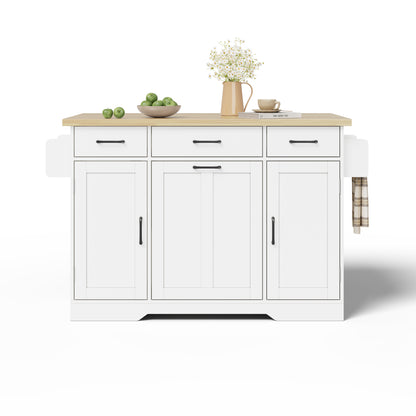 Mobile Kücheninsel mit klappbarer Arbeitsplatte, Küchenwagen, Stauraumschrank, Müllschrank, Buffetschrank mit Gewürzregal, Schublade und Rollen, 120 × 45 (70) × 87 cm
