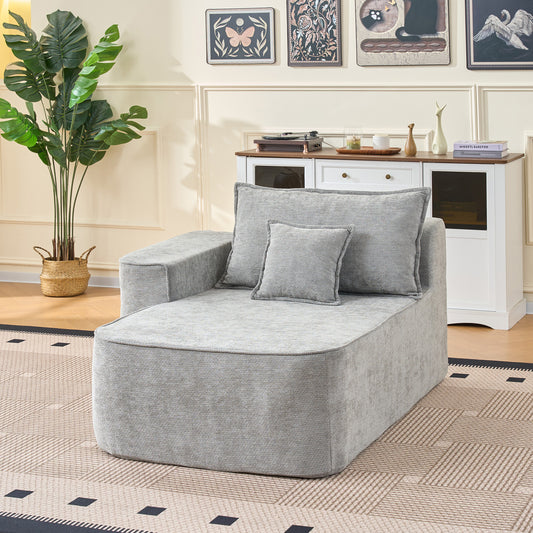 Chaiselongue ohne Montage – Bequemes & weiches Sofa inkl. Kissen,mit Seitentaschen,Grau