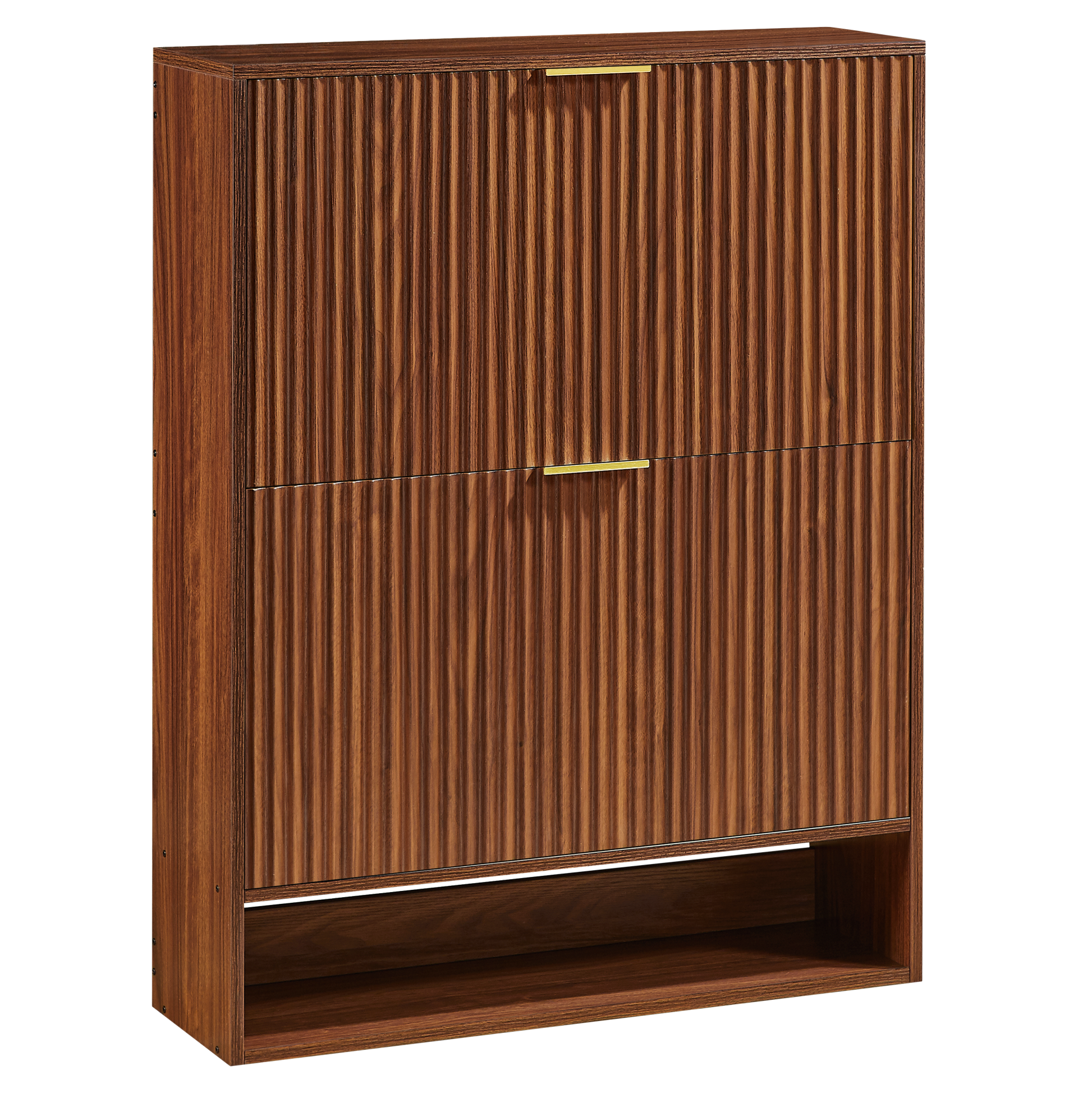 80 x 24 cm Schuhschrank mit Nutfront – Höhenverstellbar mit Kippschutz und Dekotisch für den Flur, in Nussbaum-Optik