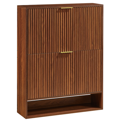 80 x 24 cm Schuhschrank mit Nutfront – Höhenverstellbar mit Kippschutz und Dekotisch für den Flur, in Nussbaum-Optik