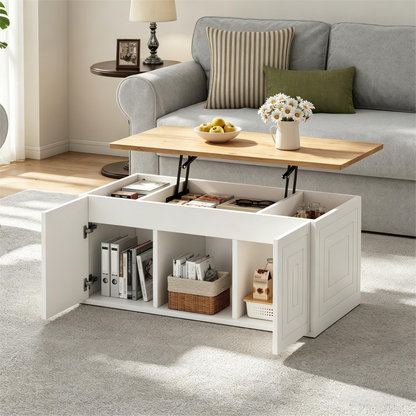 Gigab2b original image - Wohnzimmer-Couchtisch, 46 x 95 x 45 cm, höhenverstellbar bis maximal ca. 59 cm, mit zwei Schranktüren und einem klaren, stromlinienförmigen Design.Beistelltisch aus Naturholz,Sofatisch, Schreibtisch