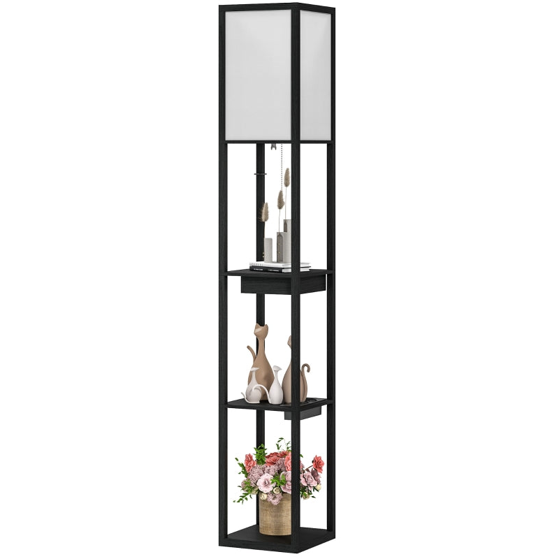 Gigab2b original image - Stehlampe, Stehleuchte mit 3 Fächern, E27 Sockel, Standlampe mit Stoff-Lampenschirm, USB-A, USB-C Anschlüssen für Wohnzimmer, Weiß+Schwarz, exkl. Glühbirne