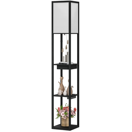 Gigab2b original image - Stehlampe, Stehleuchte mit 3 Fächern, E27 Sockel, Standlampe mit Stoff-Lampenschirm, USB-A, USB-C Anschlüssen für Wohnzimmer, Weiß+Schwarz, exkl. Glühbirne