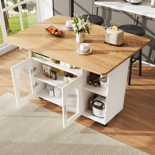 Gigab2b original image - Kücheninsel,Modernes Küchensiland, Küchenschrank, Abnehmbare Servierwagen buffetschrank, Speisewagen mit Holzmaserung, buffetschrank,  Multifunktionale Esstisch mit Speicherraum,Weiß