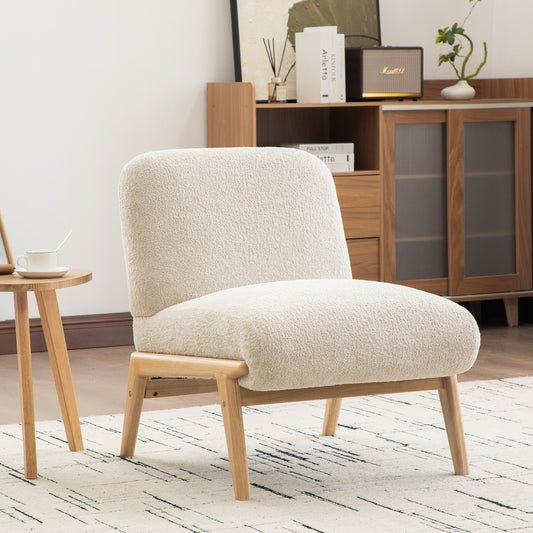 Gigab2b original image - Skandinavischer Stoff-Loungesessel – Weicher Chenille-Stoff und stabiles Holzgestell, ideal für Wohnzimmer & Schlafzimmer,Beige