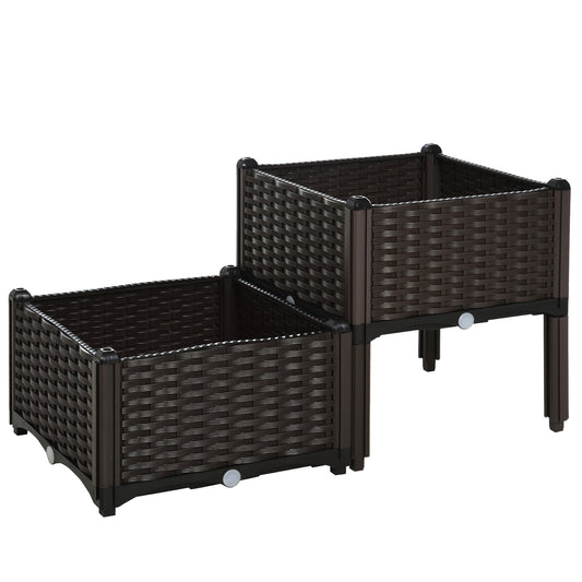 Gigab2b original image - Hochbeet Doppelter Pflanzkasten Rattan-Look 80x40x44cm mit Abflusslöchern aus PP in Braun für Garten Balkon