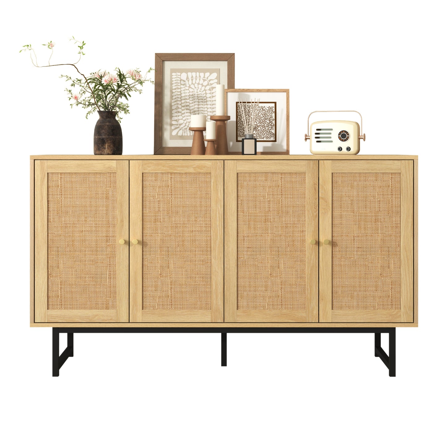 Gigab2b original image - Sideboard 140x39,5x80 cm mit echtem Rattangeflecht, 4 Türen