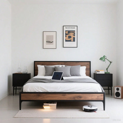 Smart Bettrahmen 140x200 cm - Mit LED-Beleuchtung & USB-Ladestation - Heavy Duty Metalllamellen, geräuschfrei, einfach montierbar