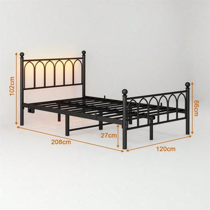 120x200cm Metall-Bettrahmen mit Vintage Kopf und Fußplatte, USB-Ladestation, LED-Bettrahmen, Heavy Duty Stahl Slat Unterstützung, Reichweite Unterbett-Speicher, Keine Box-Feder erforderlich, Weiß