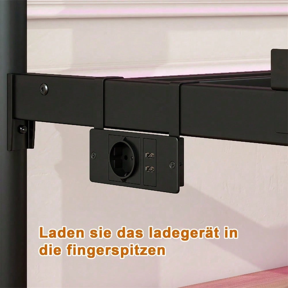 120x200cm Metall-Bettrahmen mit Vintage Kopf und Fußplatte, USB-Ladestation, LED-Bettrahmen, Heavy Duty Stahl Slat Unterstützung, Reichweite Unterbett-Speicher, Keine Box-Feder erforderlich, Weiß