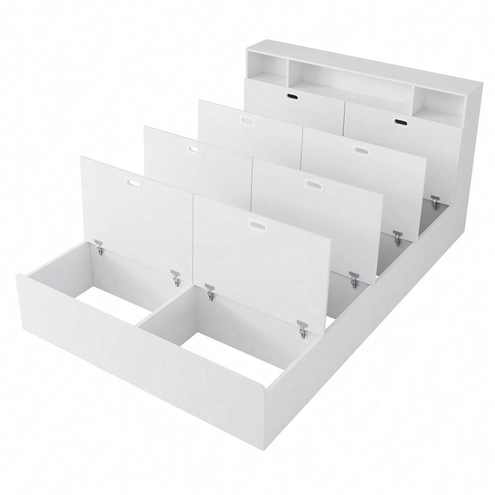 Stauraumbett 140*200cm, Doppelbett,Funktionsbett,Massivholzbett, mit USB-Anschluss, mit Aufbewahrungsbox unter dem Bett, mit Stauraum, ohne Matratze, weiß