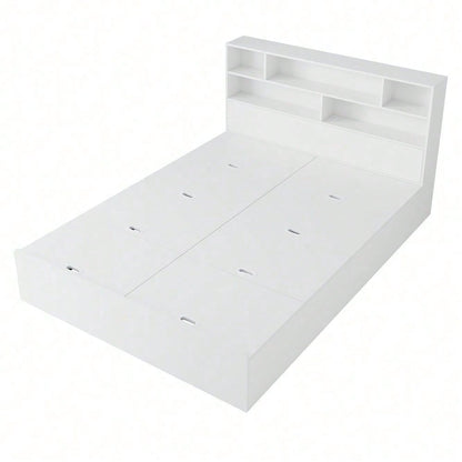 Stauraumbett 140*200cm, Doppelbett,Funktionsbett,Massivholzbett, mit USB-Anschluss, mit Aufbewahrungsbox unter dem Bett, mit Stauraum, ohne Matratze, weiß
