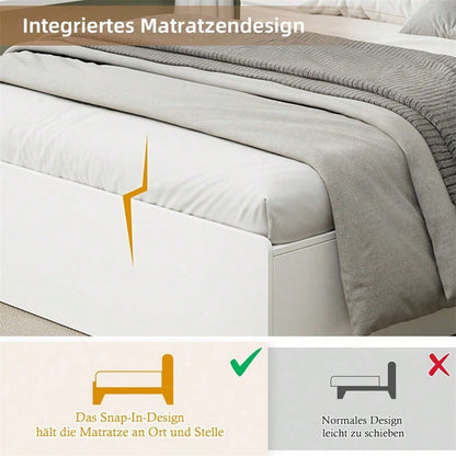 Stauraumbett 140*200cm, Doppelbett,Funktionsbett,Massivholzbett, mit USB-Anschluss, mit Aufbewahrungsbox unter dem Bett, mit Stauraum, ohne Matratze, weiß