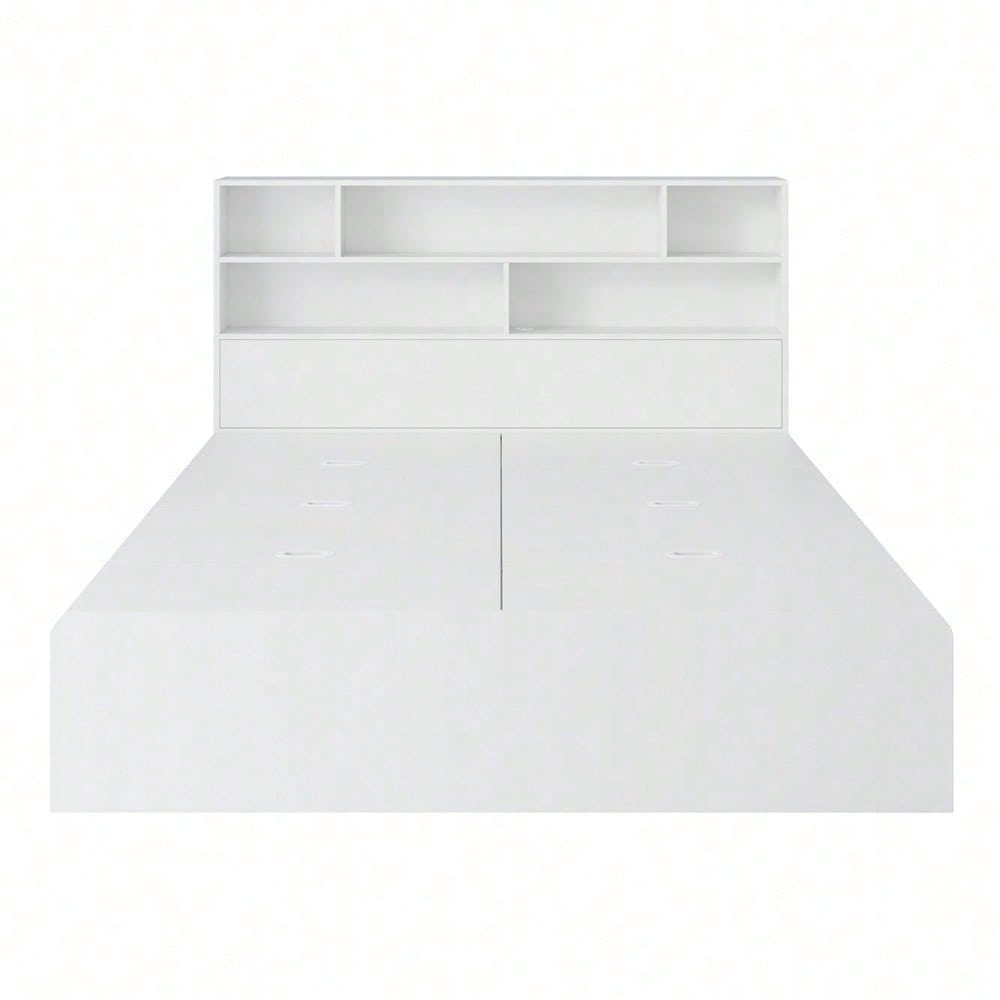 Stauraumbett 140*200cm, Doppelbett,Funktionsbett,Massivholzbett, mit USB-Anschluss, mit Aufbewahrungsbox unter dem Bett, mit Stauraum, ohne Matratze, weiß