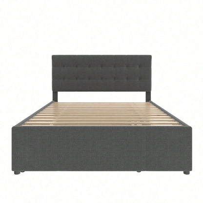 Polsterbett, 140x200cm, Doppelbett, Familienbett, Ehebett mit drei Schubladen, ausziehbares Bett, Verstellbares Kopfteil, Ohne Matratze, Beige