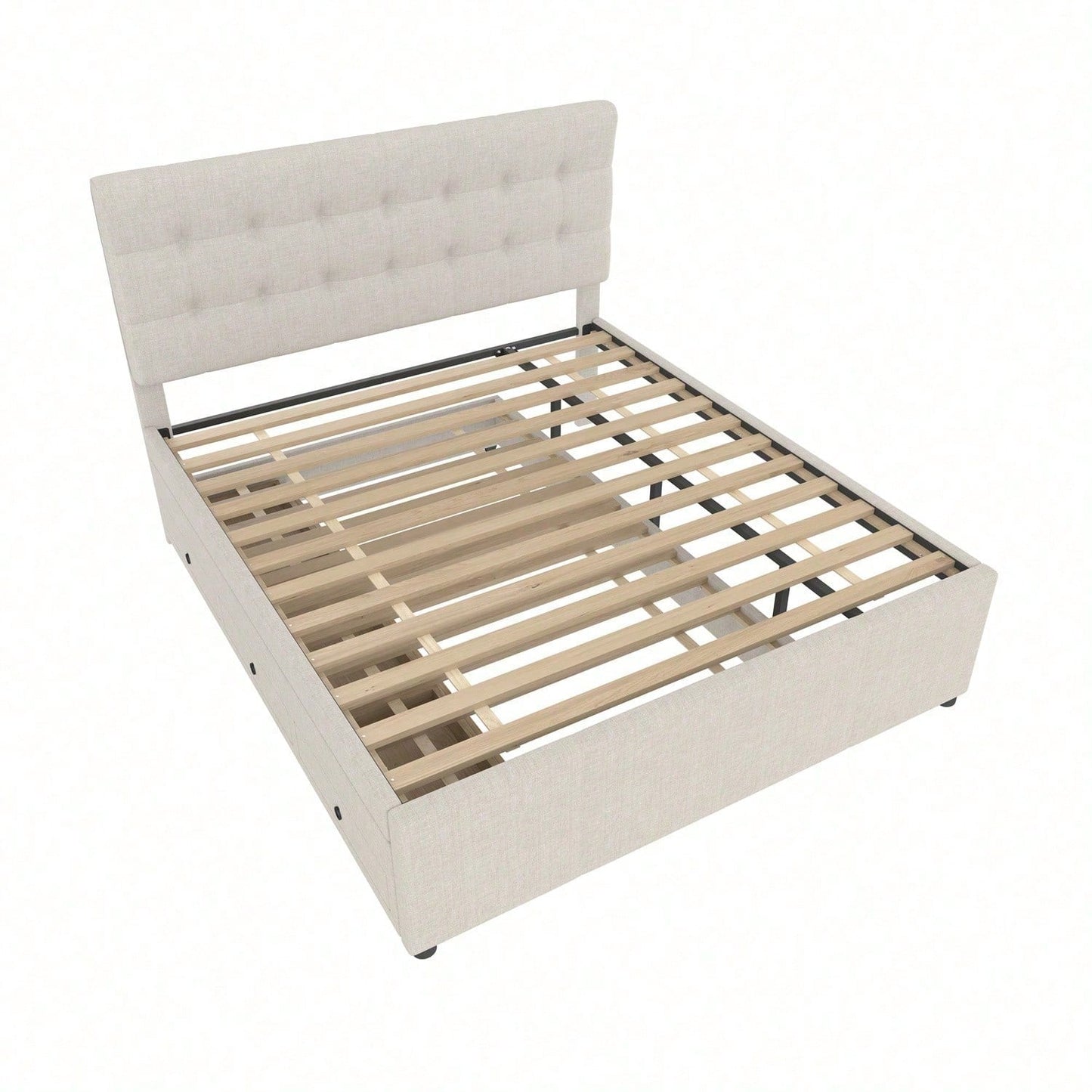 Polsterbett, 140x200cm, Doppelbett, Familienbett, Ehebett mit drei Schubladen, ausziehbares Bett, Verstellbares Kopfteil, Ohne Matratze, Beige