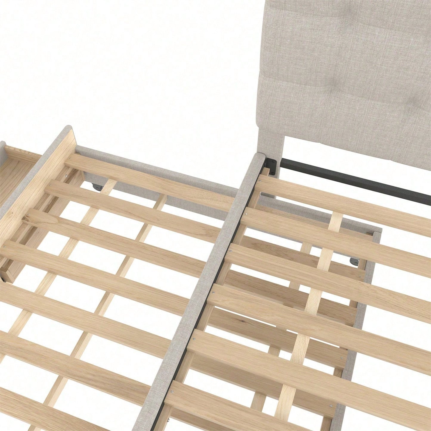 Polsterbett, 140x200cm, Doppelbett, Familienbett, Ehebett mit drei Schubladen, ausziehbares Bett, Verstellbares Kopfteil, Ohne Matratze, Beige