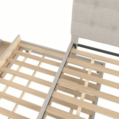Polsterbett, 140x200cm, Doppelbett, Familienbett, Ehebett mit drei Schubladen, ausziehbares Bett, Verstellbares Kopfteil, Ohne Matratze, Beige