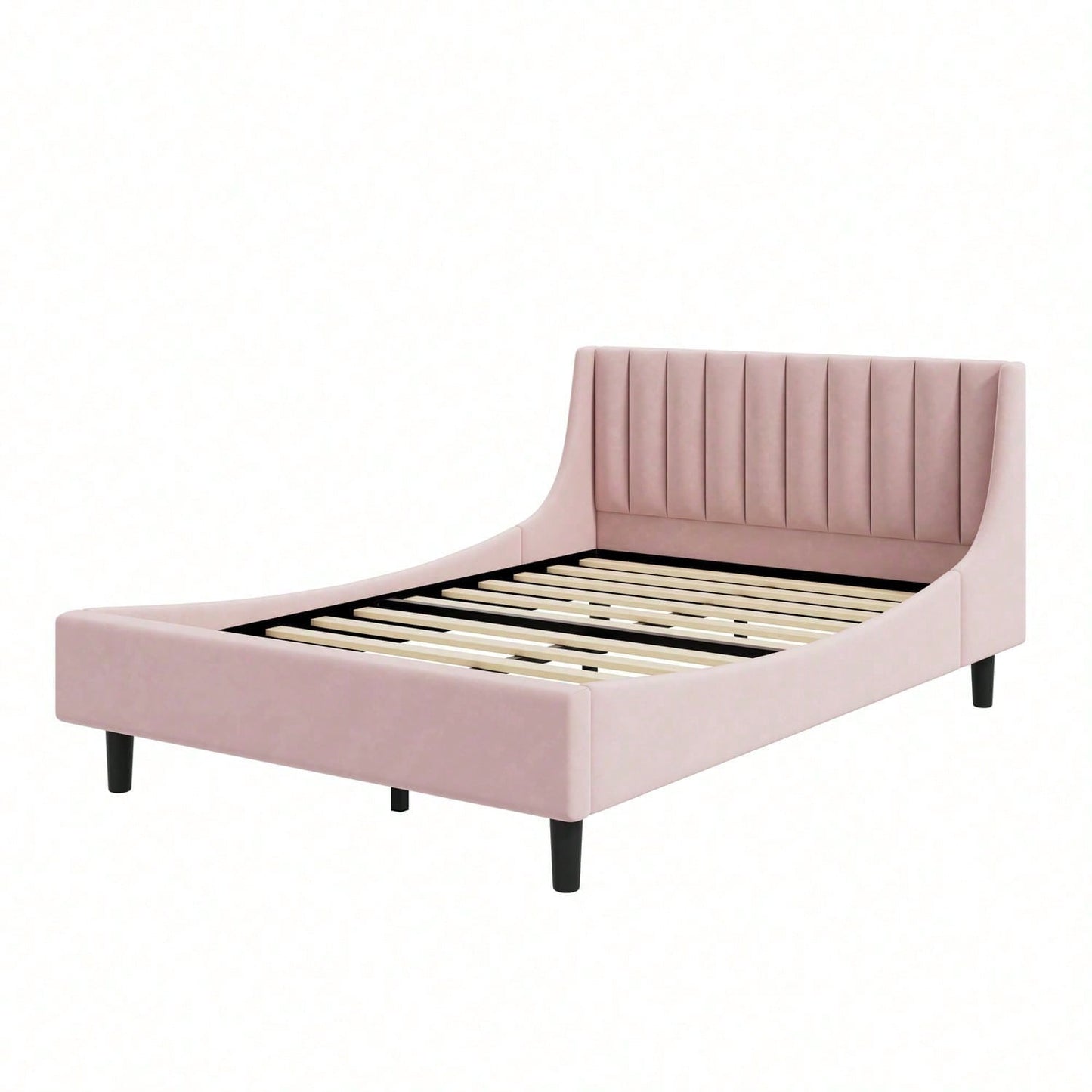 Polsterbett, 140 x 200cm, Bett mit Lattenrost (ohne Matratze), Samt, Minimalistisch, Rosa