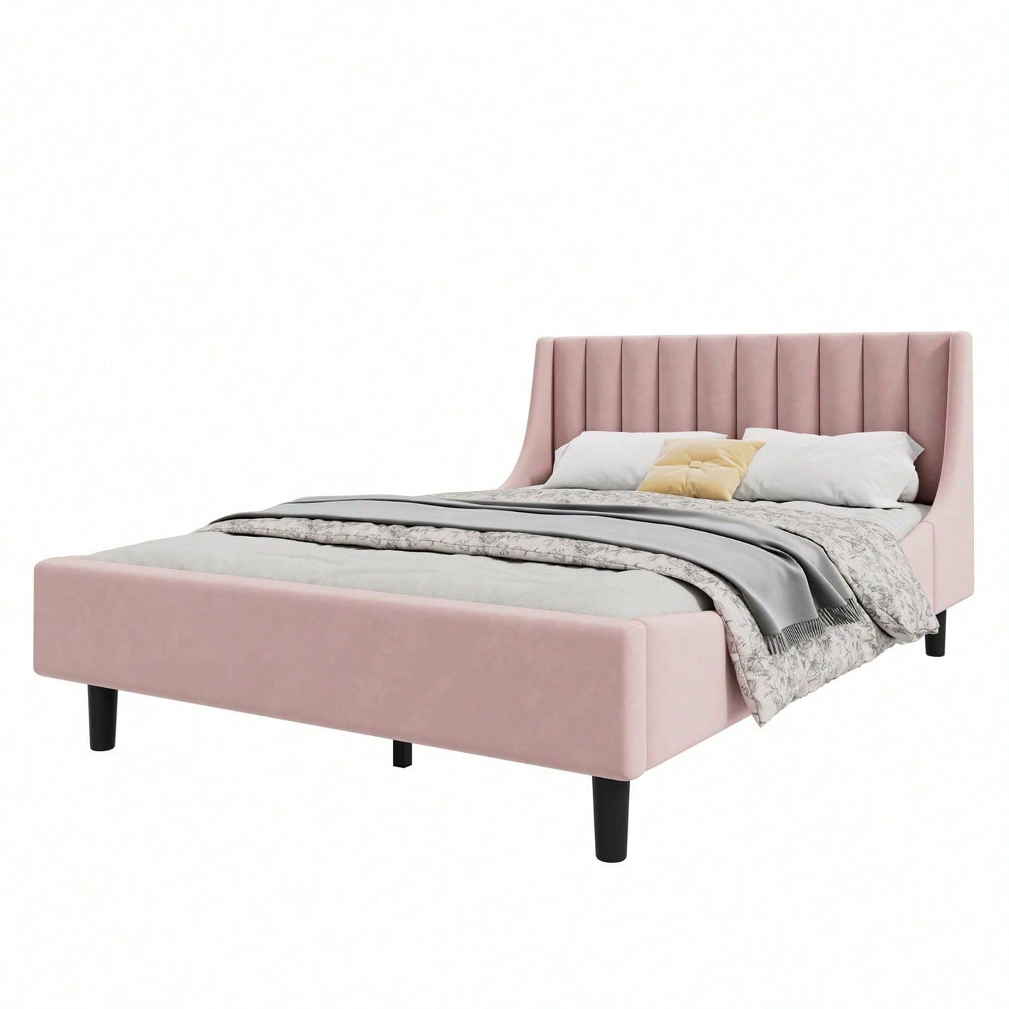 Polsterbett, 140 x 200cm, Bett mit Lattenrost (ohne Matratze), Samt, Minimalistisch, Rosa