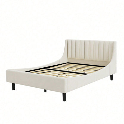 Polsterbett, 140 x 200cm, Bett mit Lattenrost (ohne Matratze), Samt, Minimalistisch, Rosa
