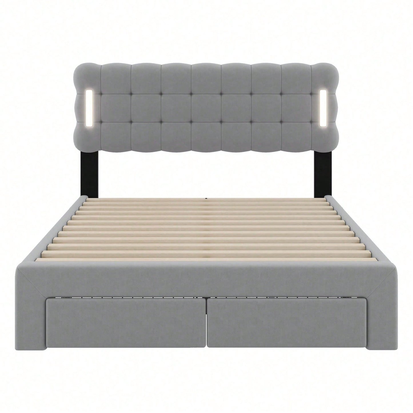 140*200cm Flachbett, gepolstertes Bett, Beleuchtung auf beiden Seiten des Bettes, vier Schubladen am Ende des Bettes, großer Stauraum, Farbe beige