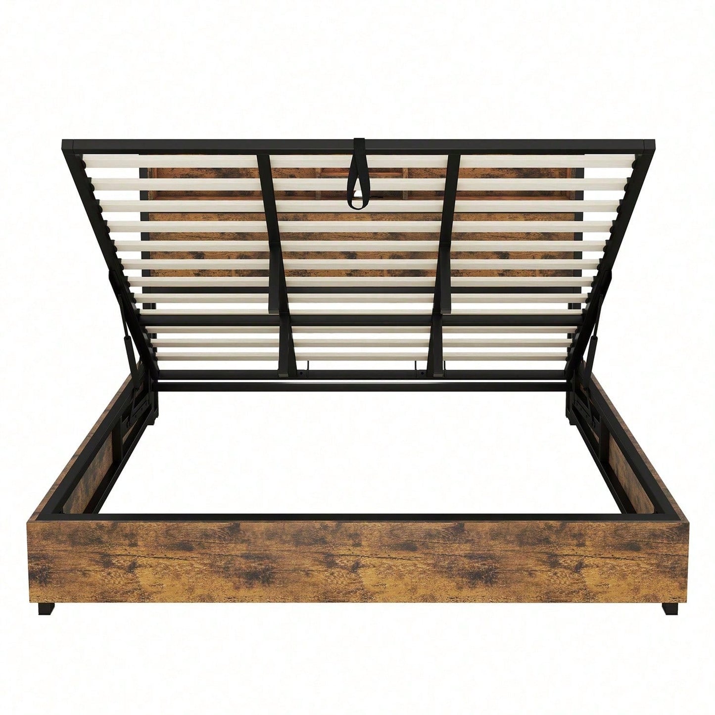 180*200cm Flachbett, hydraulischer Hebemechanismus, farbwechselnde LED-Umgebungsbeleuchtung, 24-Tasten-Fernbedienung, großer Stauraum im Bettkasten, braun