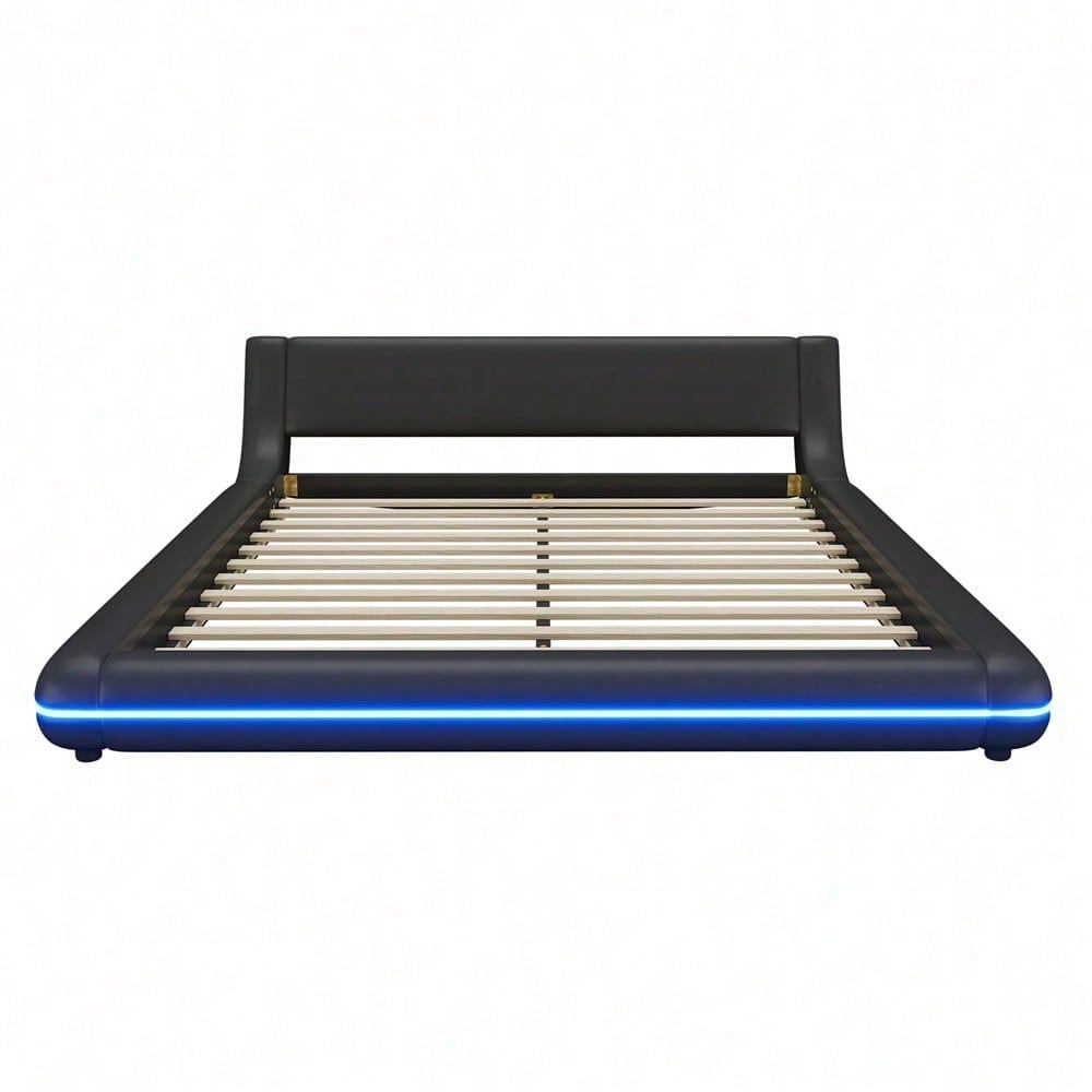 160*200cm Flachbett, Bodenbett, PU, LED-Umgebungslicht, 24-Tasten-Fernbedienung, Schwarz