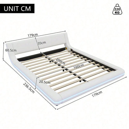 160*200cm Flachbett, Bodenbett, PU, LED-Umgebungslicht, 24-Tasten-Fernbedienung, Schwarz